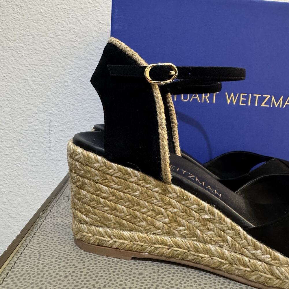 Stuart Weitzman Mirela II Espadrille Wedge Black Size 11 - Picture 2 of 16